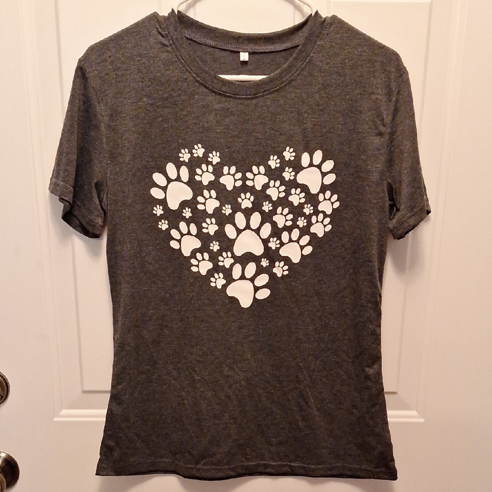Gray T-Shirt with White Paw Print Heart